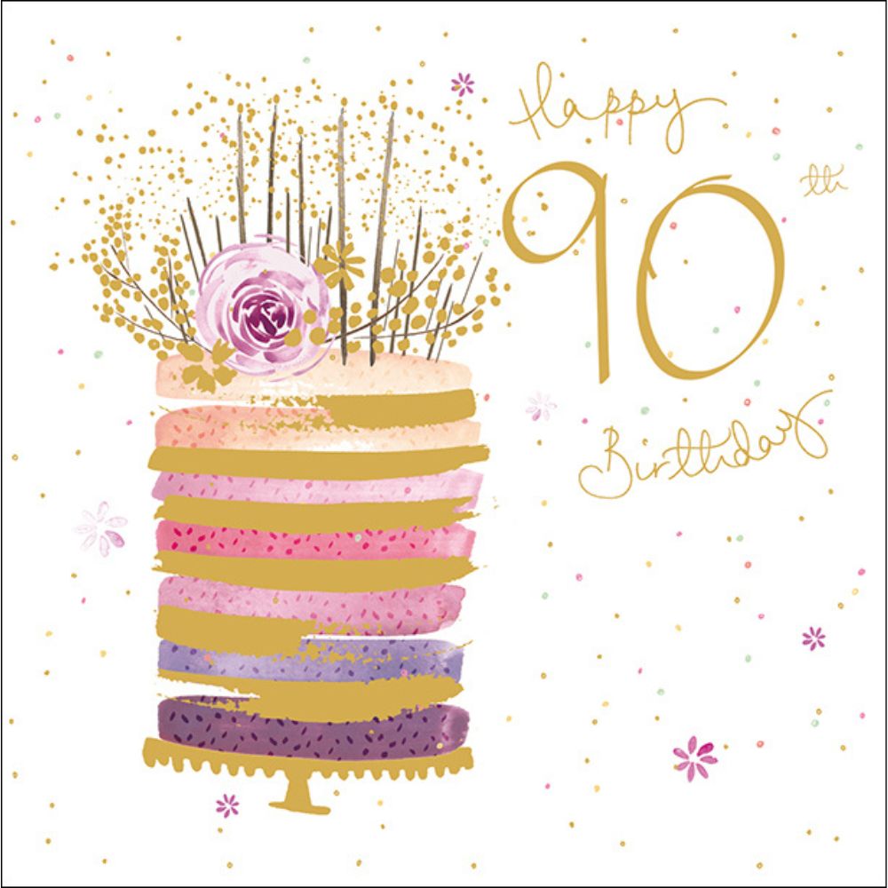 Woodmansterne 90th Floral Sparkle Cake Birthday Card