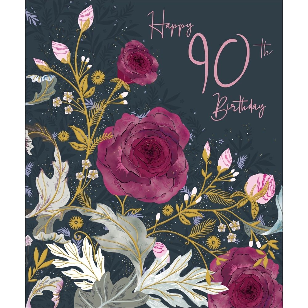 Woodmansterne 90th Roses Floral Birthday Card