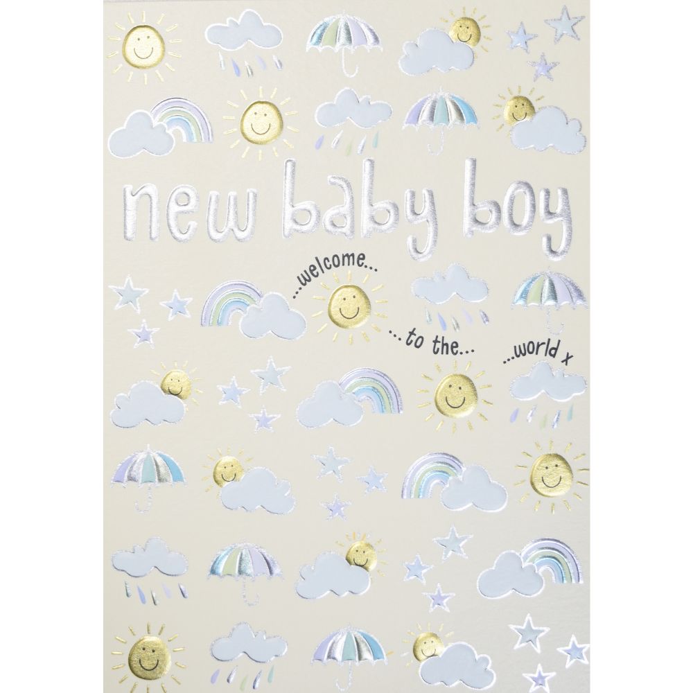 Woodmansterne Blue Foil Sky New Baby Card