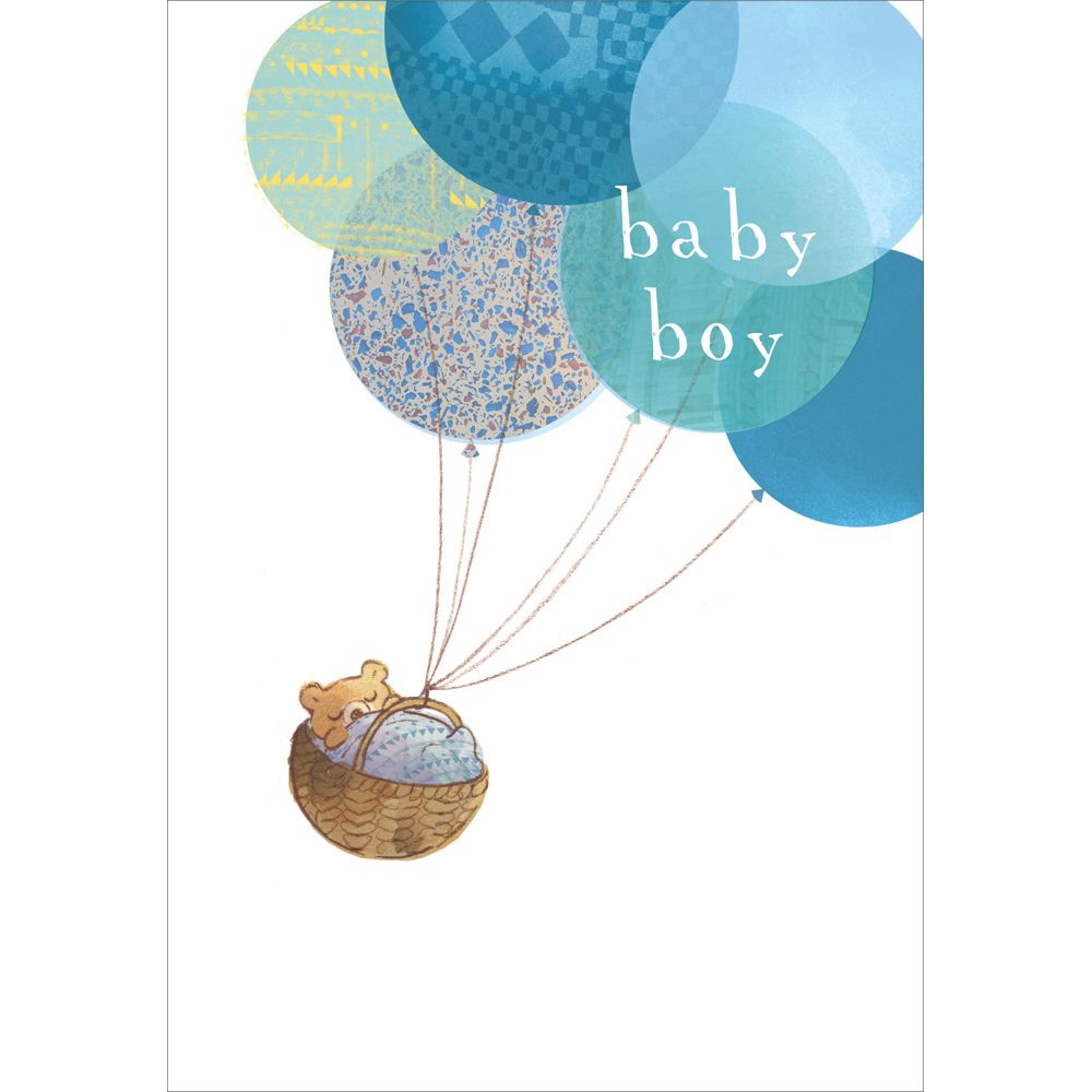 Woodmansterne Boy Bear & Balloons New Baby Card