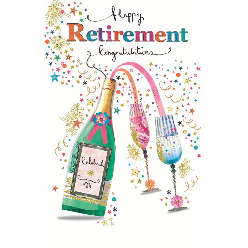 Woodmansterne Colourful Champagne Happy Retirement Card
