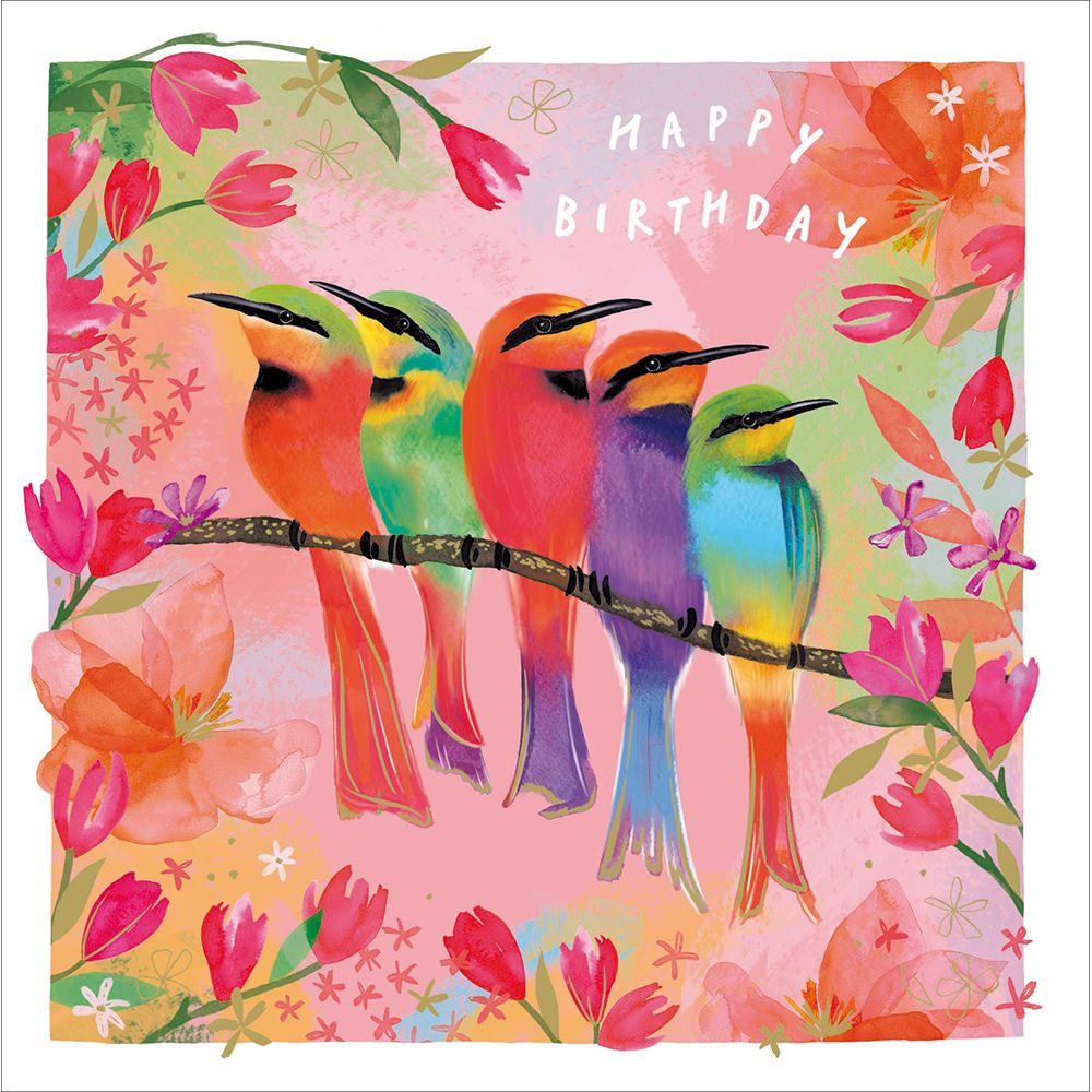 Woodmansterne Colourful Little Birds Birthday Card