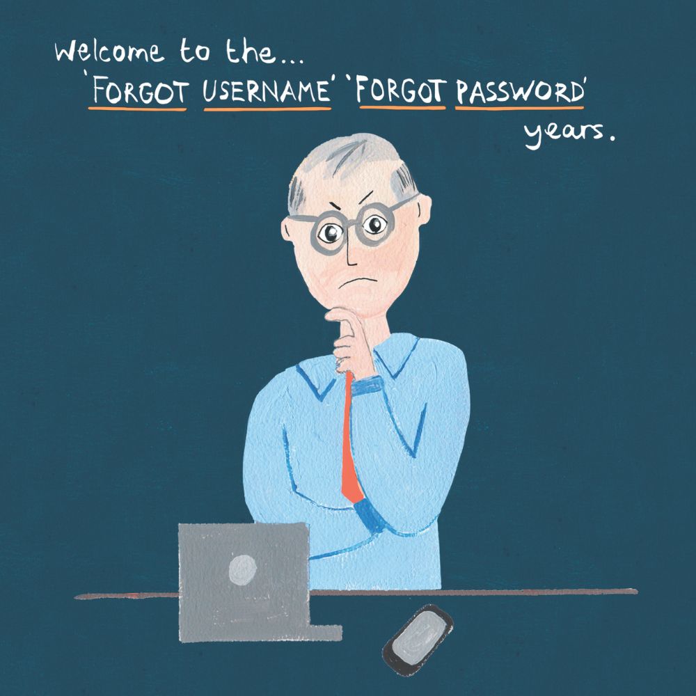 Woodmansterne Confused Man Passwords Birthday Card