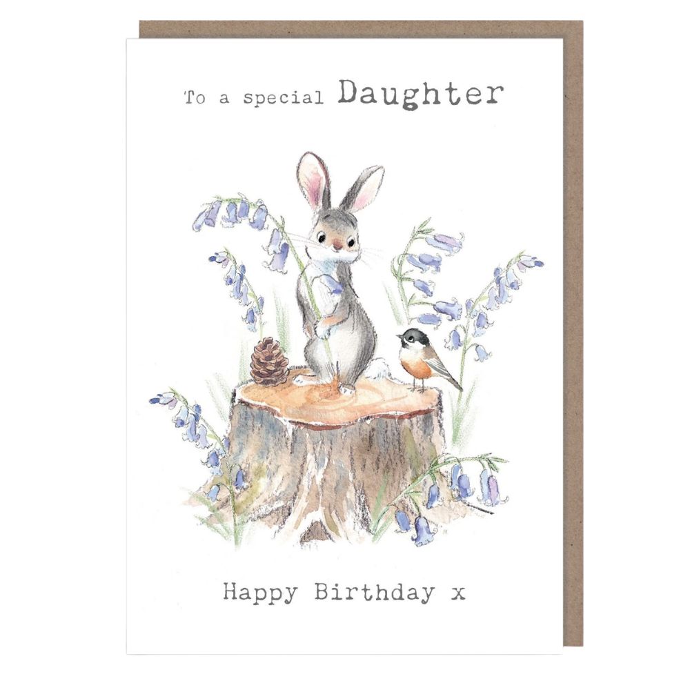 Woodmansterne Daughter Rabbit on Stump Birthday Card
