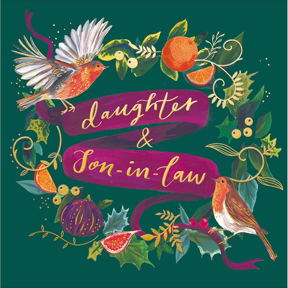 Woodmansterne Daughter & Son-in-Law Robins on Wreath Christmas Card