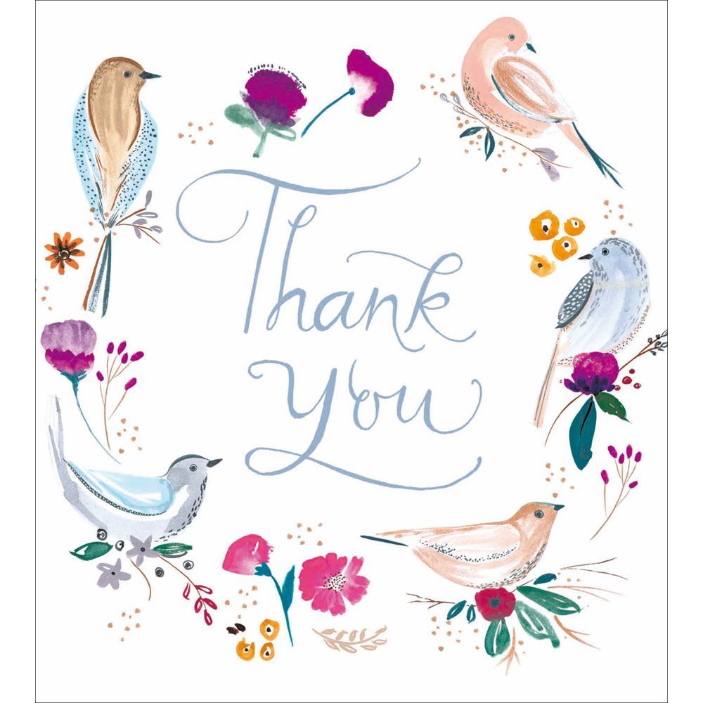 Woodmansterne Floral Wreath Birds Thank You Card