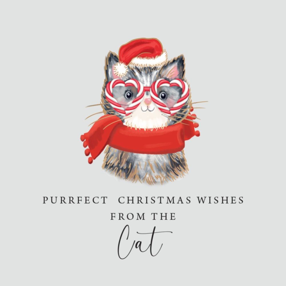 Woodmansterne From the Cat Candy Cane Glasses Christmas Card