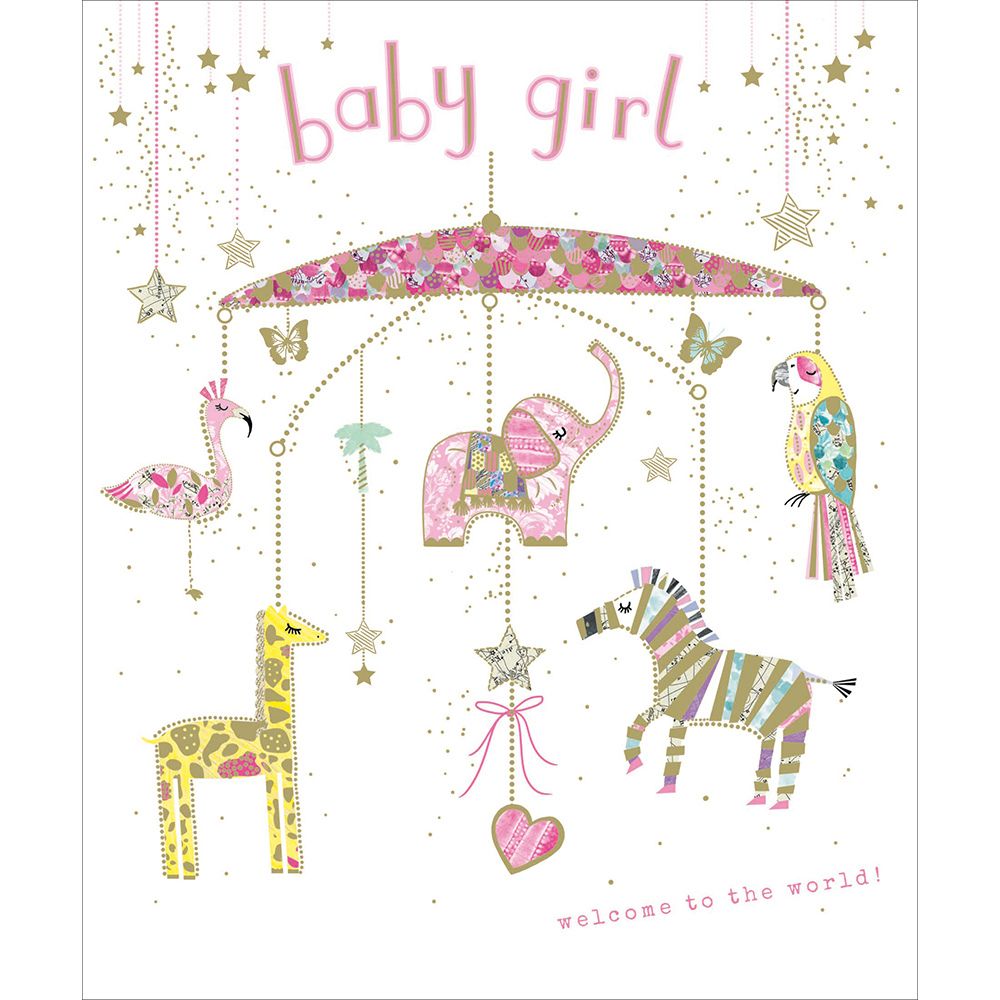 Woodmansterne Girl Dreaming Animal Mobile New Baby Card