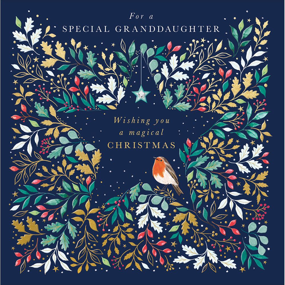 Woodmansterne Granddaughter Robin in Foliage Star Christmas Card