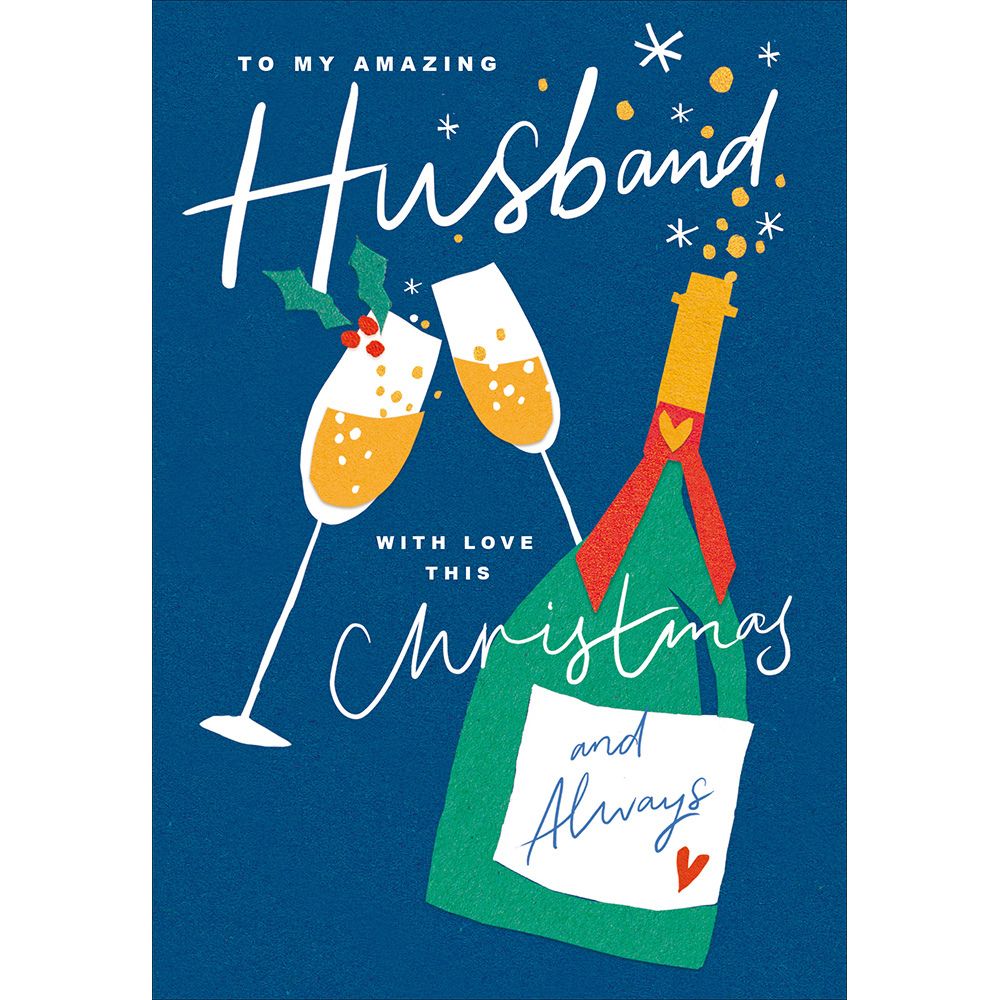 Woodmansterne Husband Champagne With Love Christmas Card