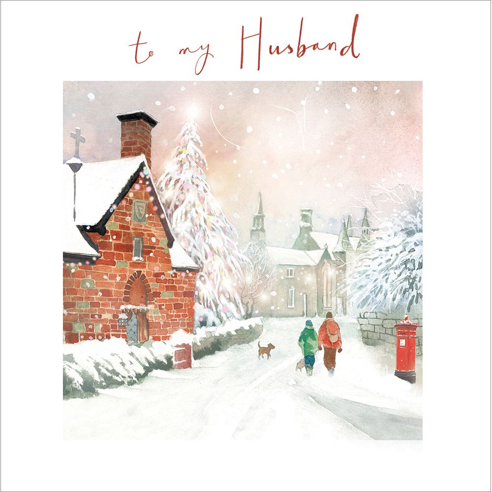 Woodmansterne Husband Family Stroll in Snow Christmas Card