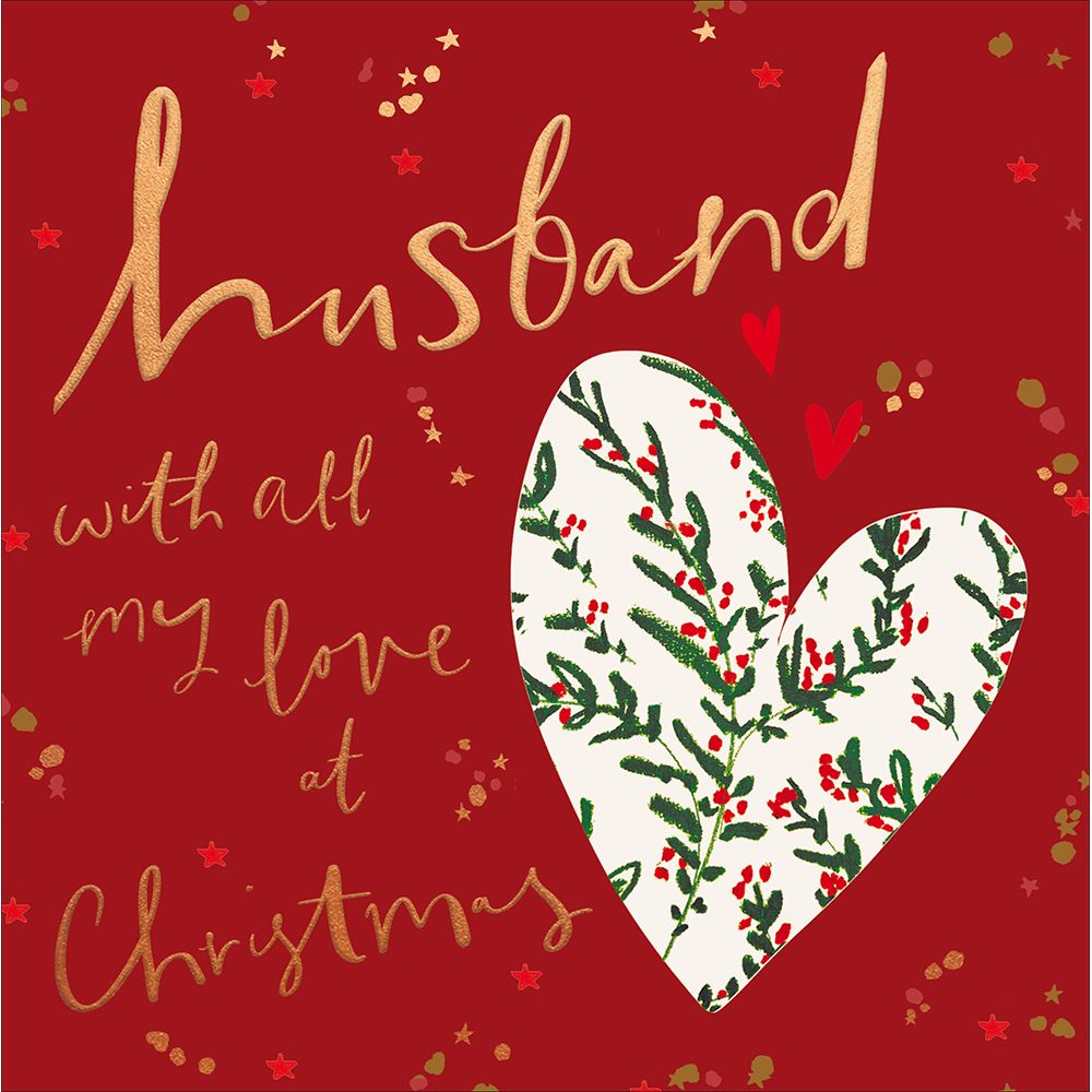 Woodmansterne Husband Heart Filled with Holly Christmas Card