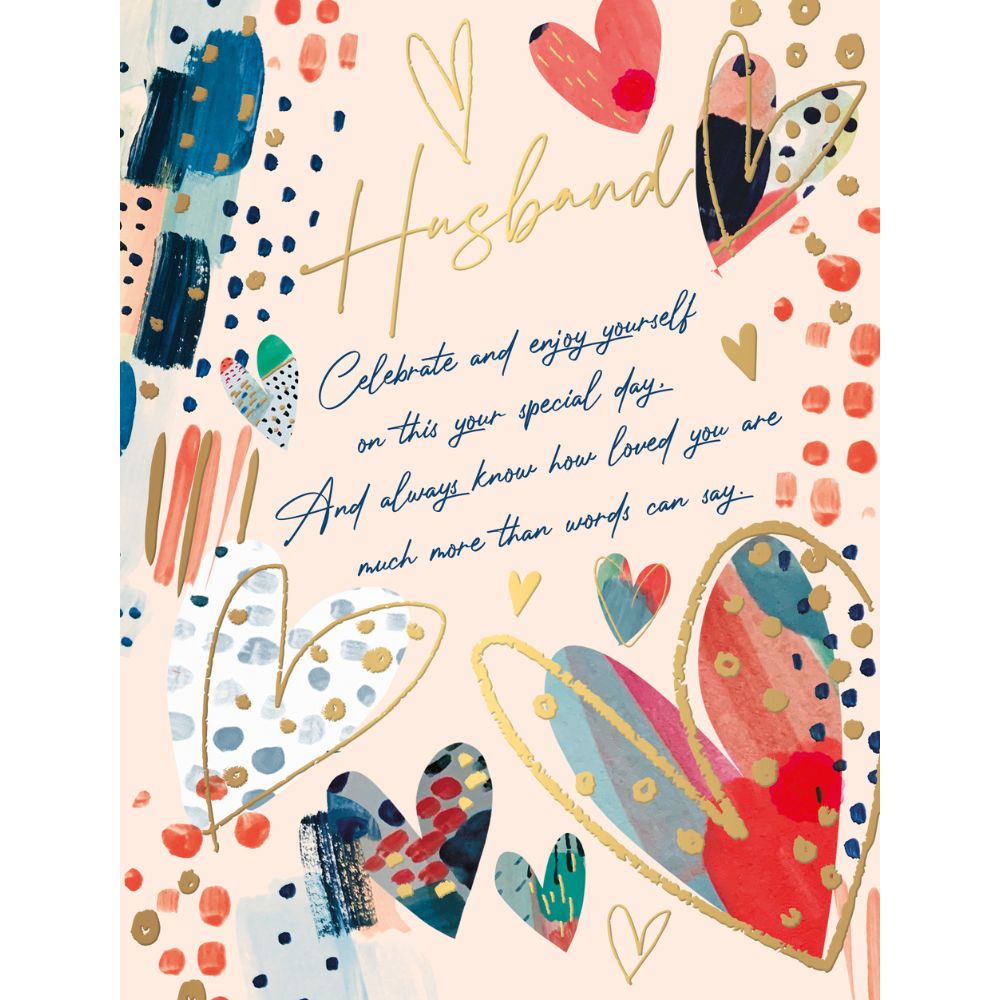 Woodmansterne Husband Watercolour Hearts Valentine's Day Card