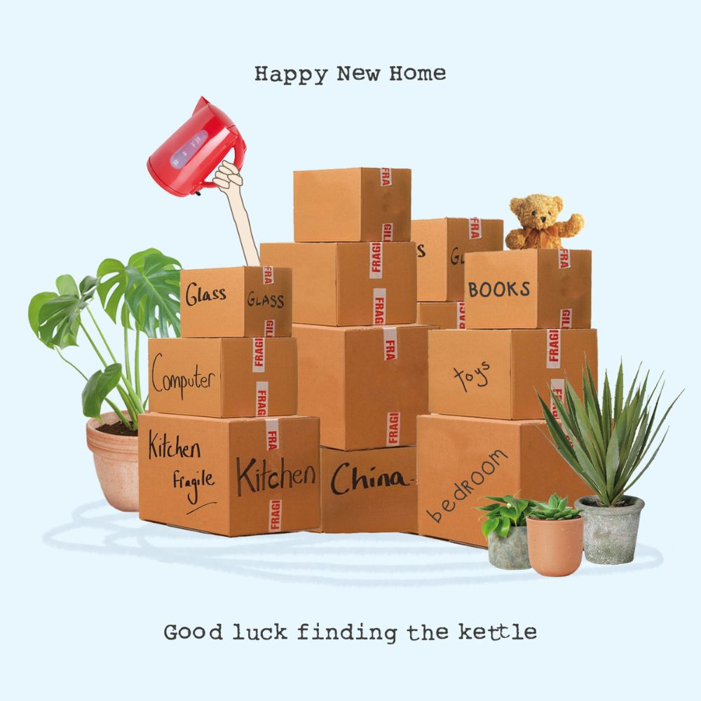 Woodmansterne Kettle in Boxes New Home Card