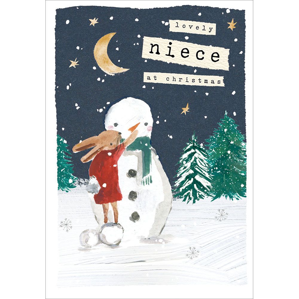 Woodmansterne Niece Snowman & Rabbit Christmas Card