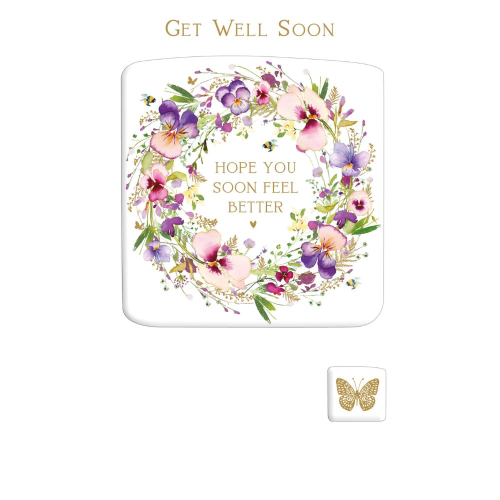 Woodmansterne Pansy Wreath Butterflies Get Well Card