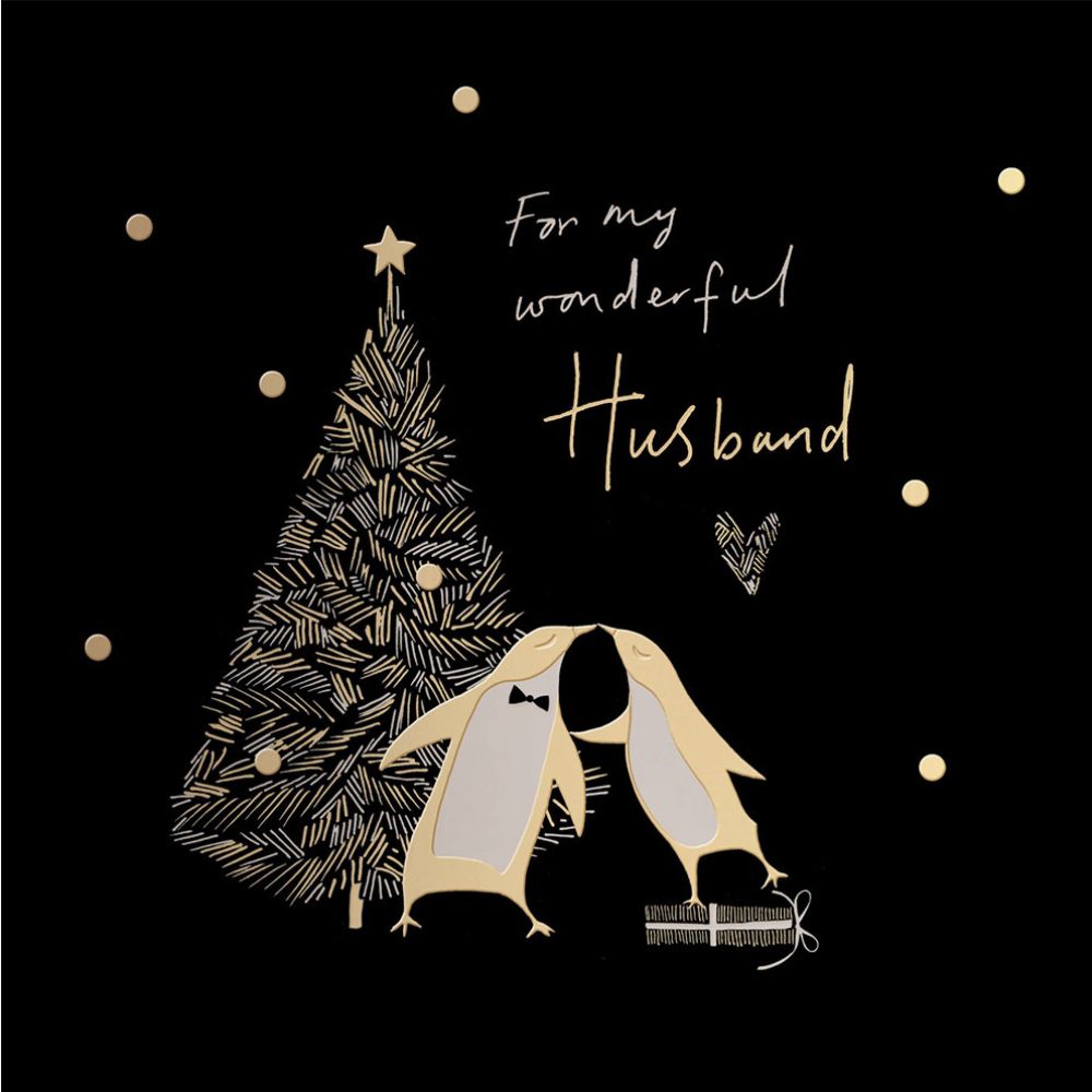 Woodmansterne Penguins Kissing by Tree Christmas Card