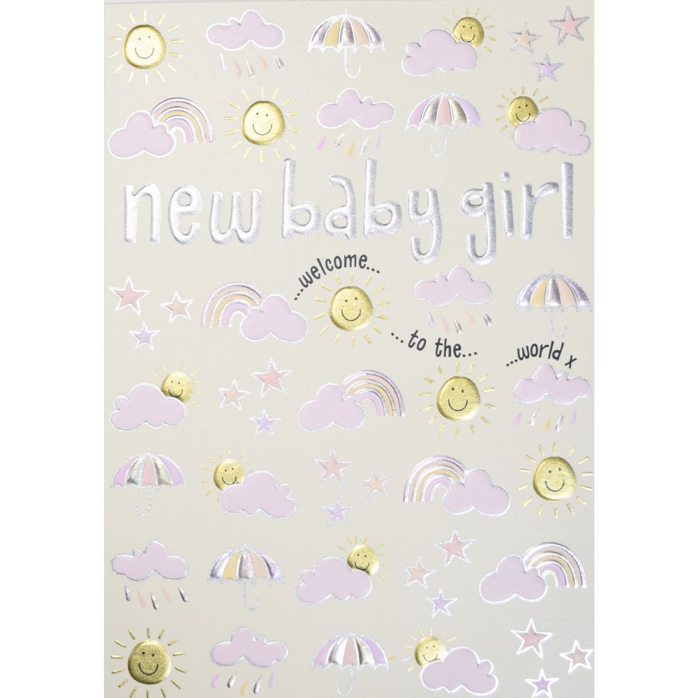 Woodmansterne Pink Foil Sky New Baby Card