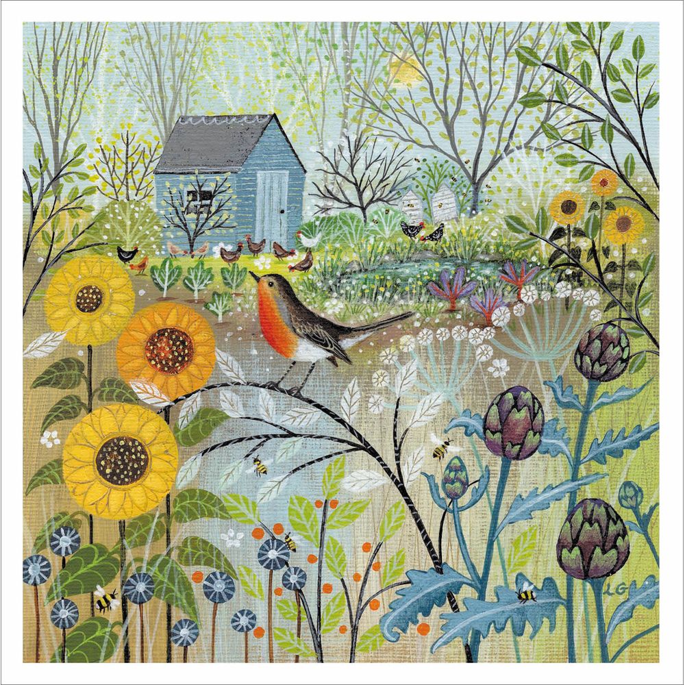 Woodmansterne Robin Sunflower Spot Blank Card