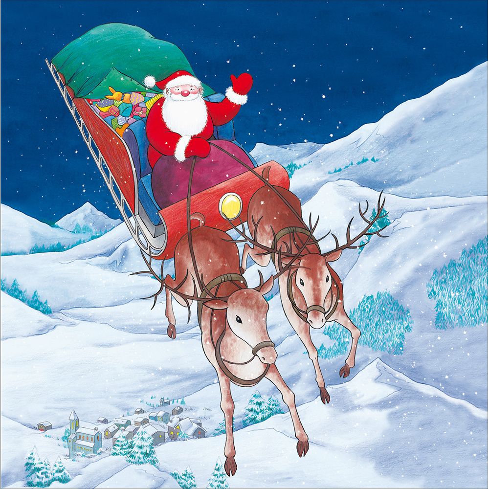 Woodmansterne Santa Sleigh Flying Christmas Card
