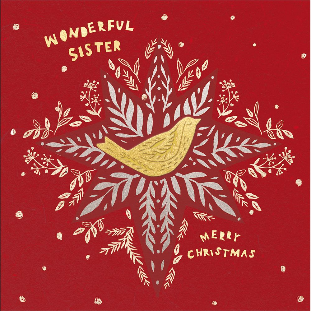 Woodmansterne Sister Golden Robin in Star Christmas Card