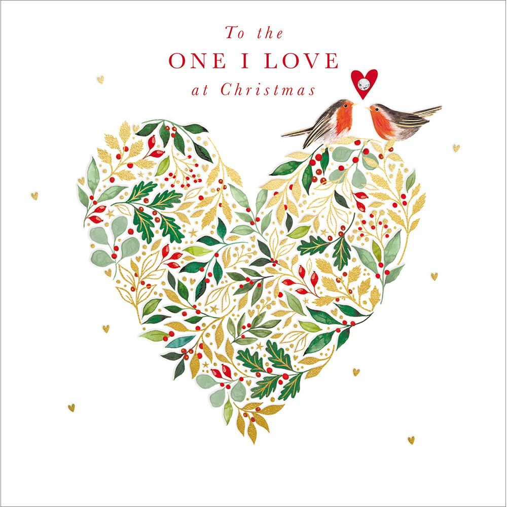 Woodmansterne Two Robins Foliage Heart Christmas Card
