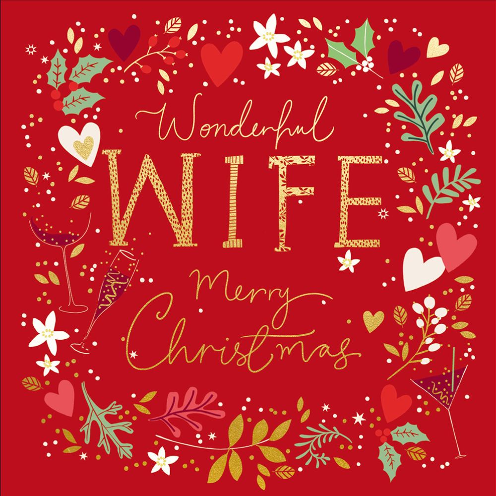 Woodmansterne Wife Foliage & Hearts Christmas Card
