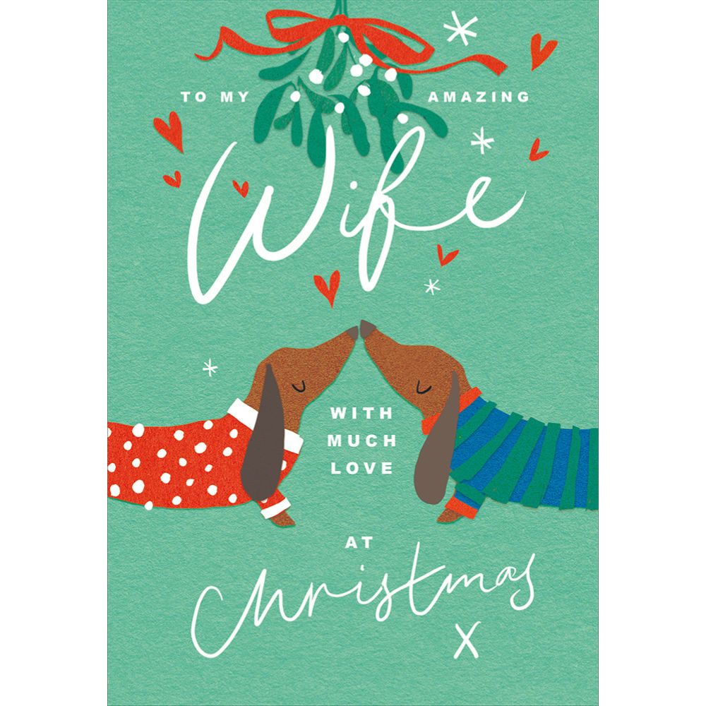 Woodmansterne Wife Two Dogs Under Mistletoe Christmas Card