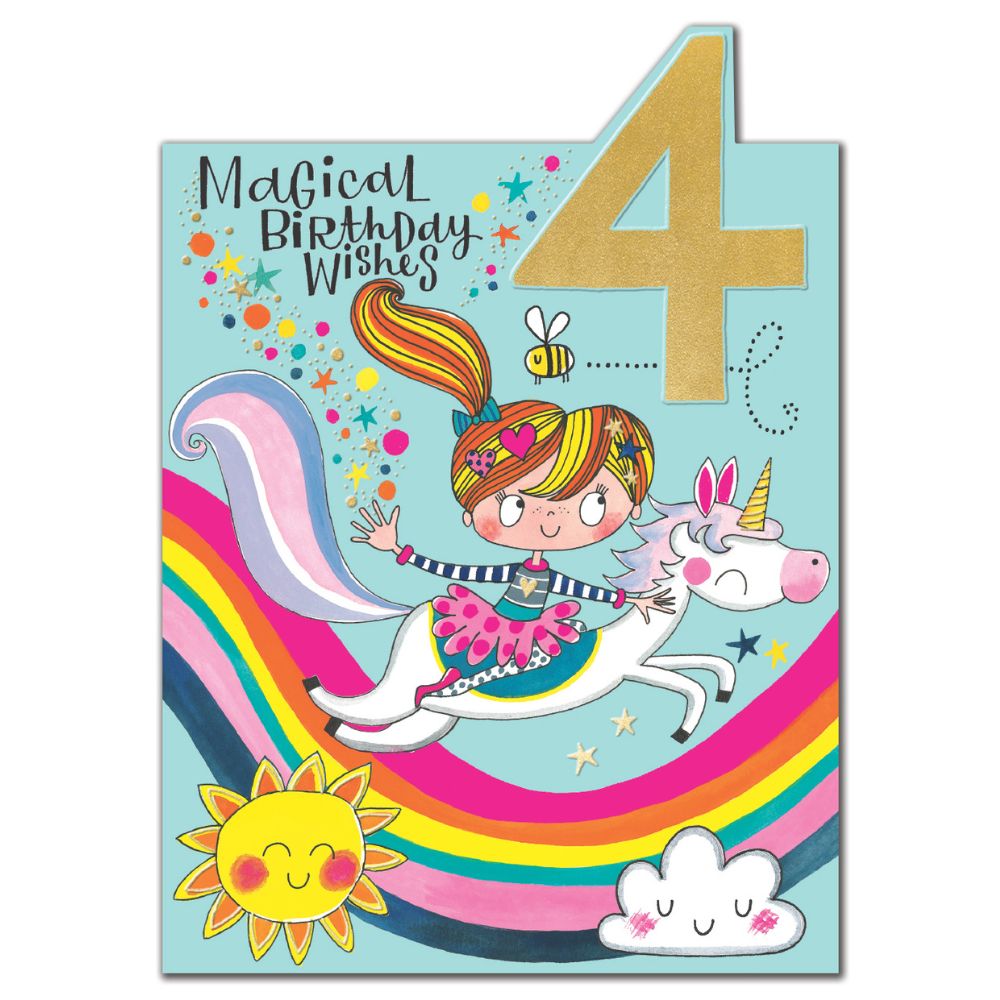 Woodmansterne 4th Girl on Unicorn Birthday Card
