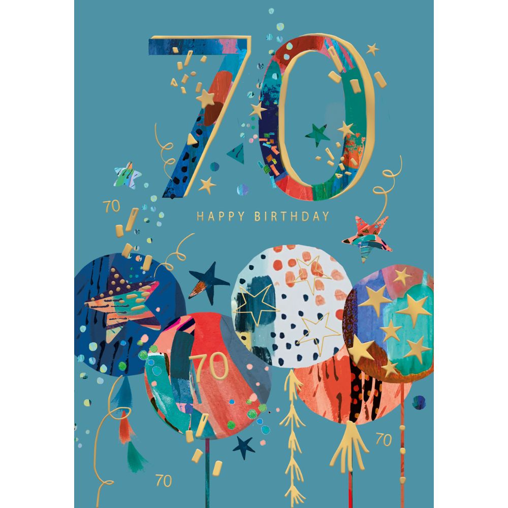 Woodmansterne 70th Patterned Foil Balloons Birthday Card