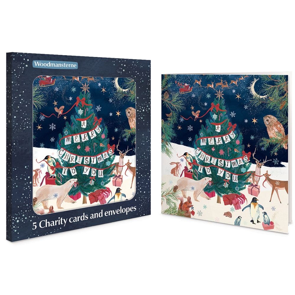 Woodmansterne Animals Decorating Tree Boxed Christmas Cards - Pack of 5