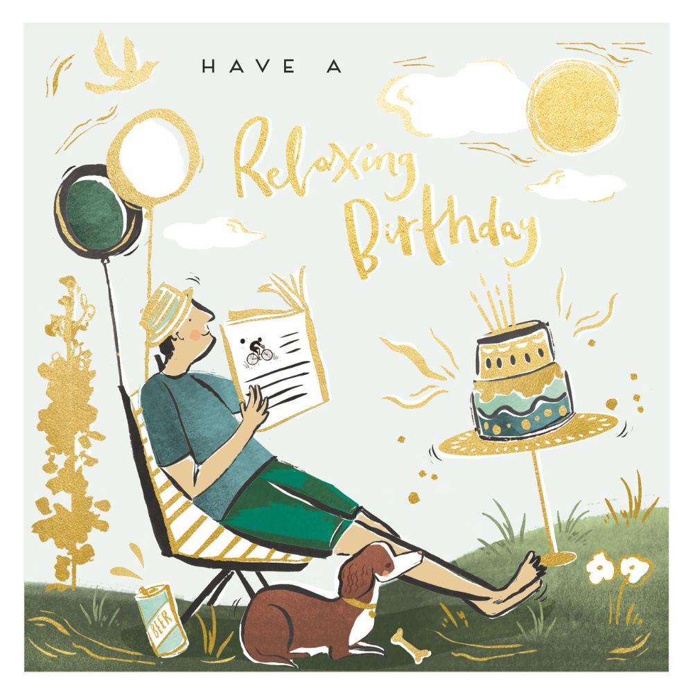 Woodmansterne Deck Chair Gold Foil Text Birthday Card