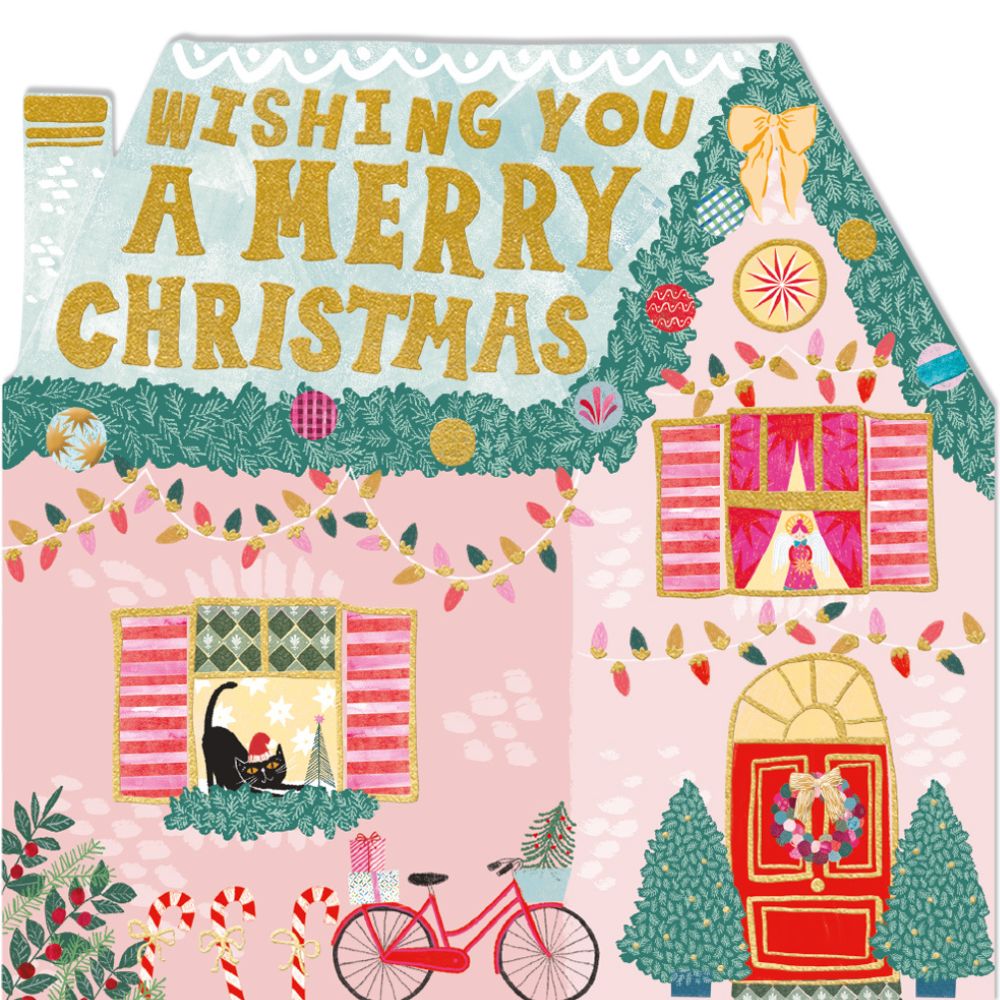 Woodmansterne Festive Pink House Christmas Card