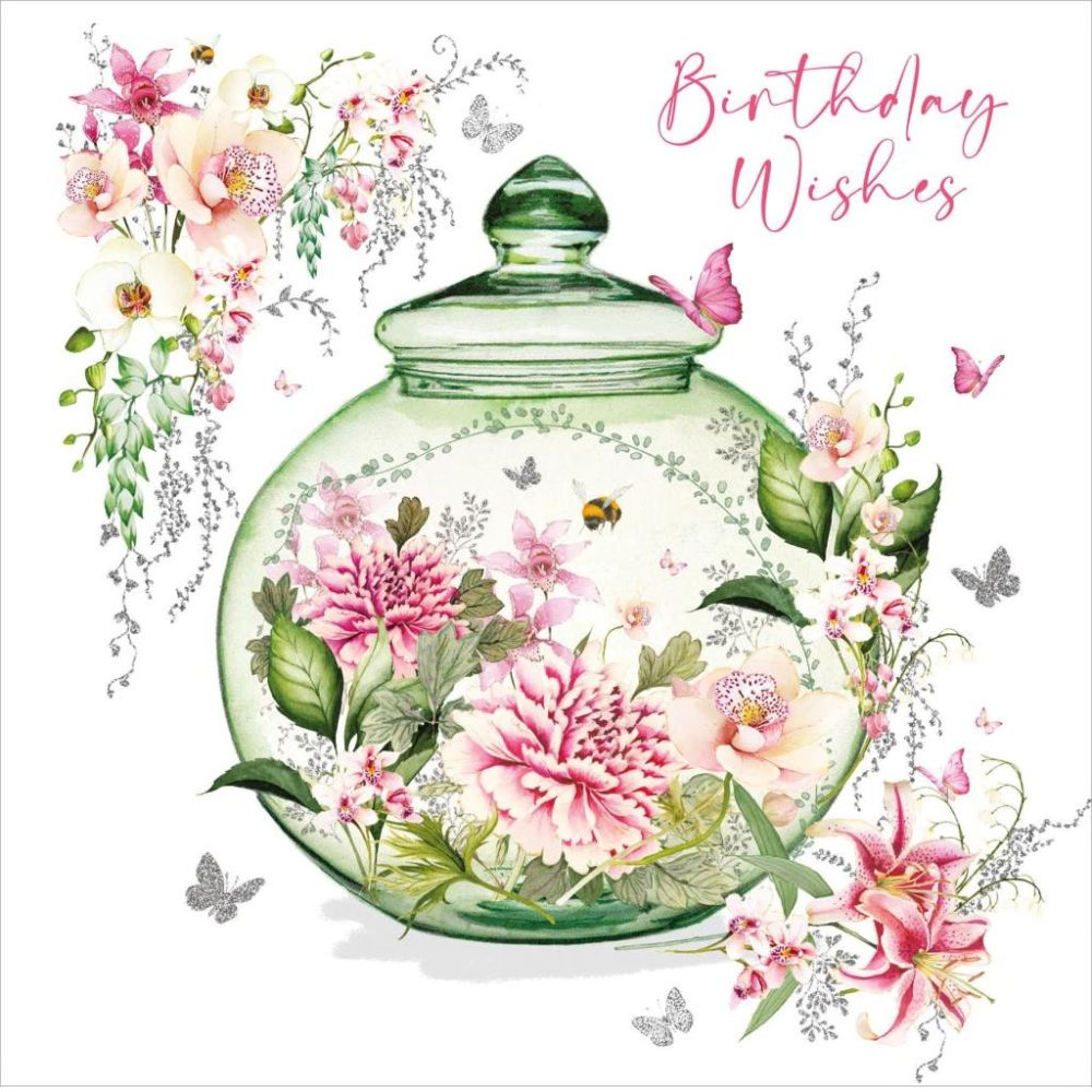 Woodmansterne Glass Dome Floral Jar Birthday Card