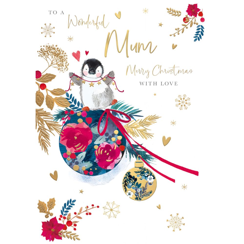 Woodmansterne Mum Cute Peguin on Bauble Christmas Card