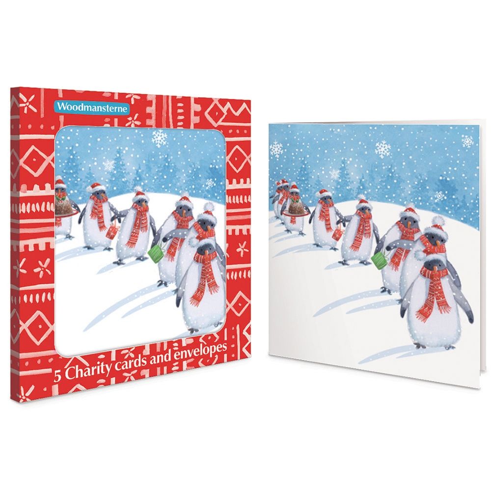 Woodmansterne Penguins in Snow Boxed Christmas Cards - Pack of 5