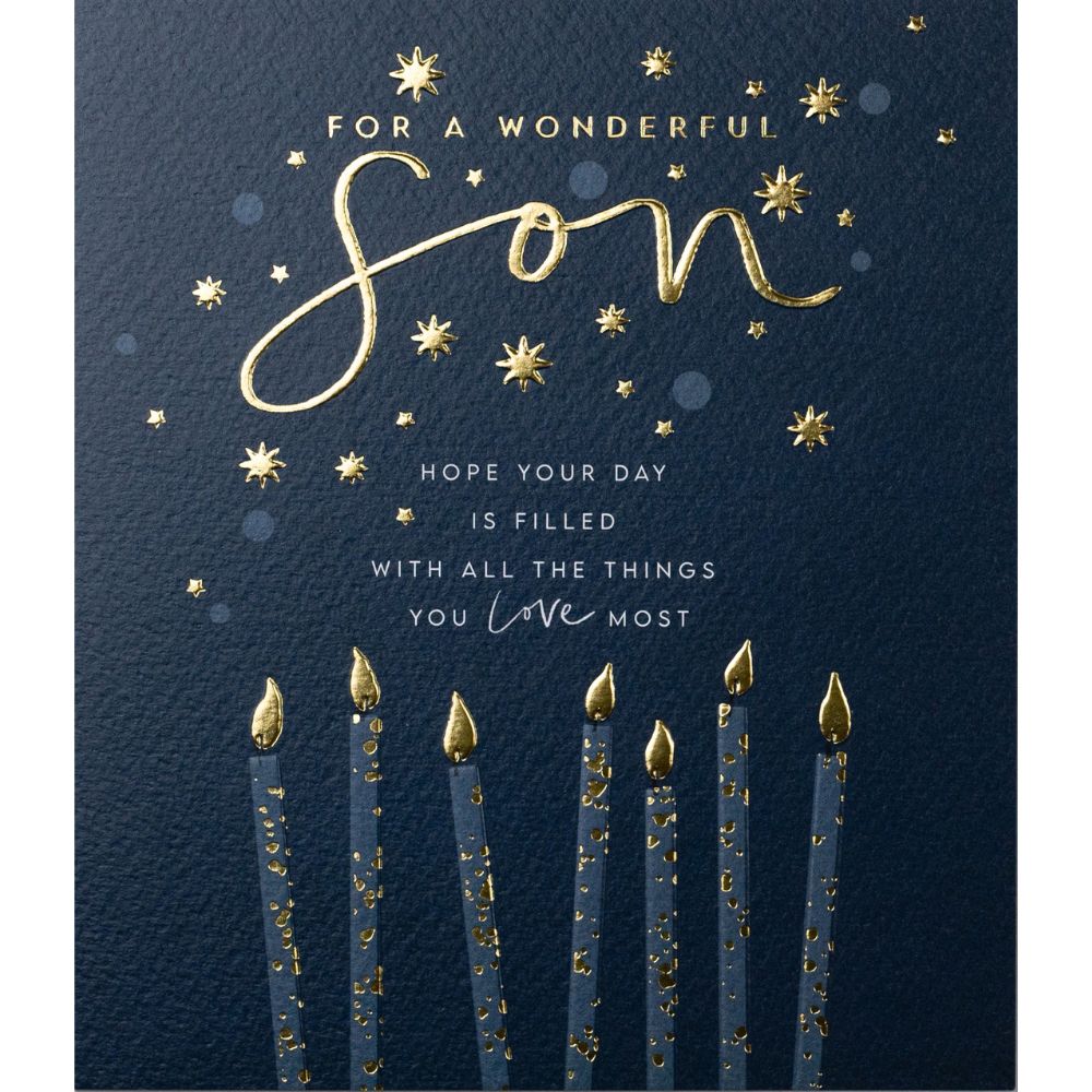 Woodmansterne Son Navy Candles & Gold Star Birthday Card