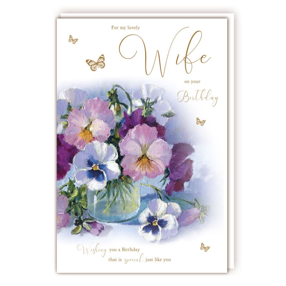 Woodmansterne Wife Pansy in Glass Birthday Card