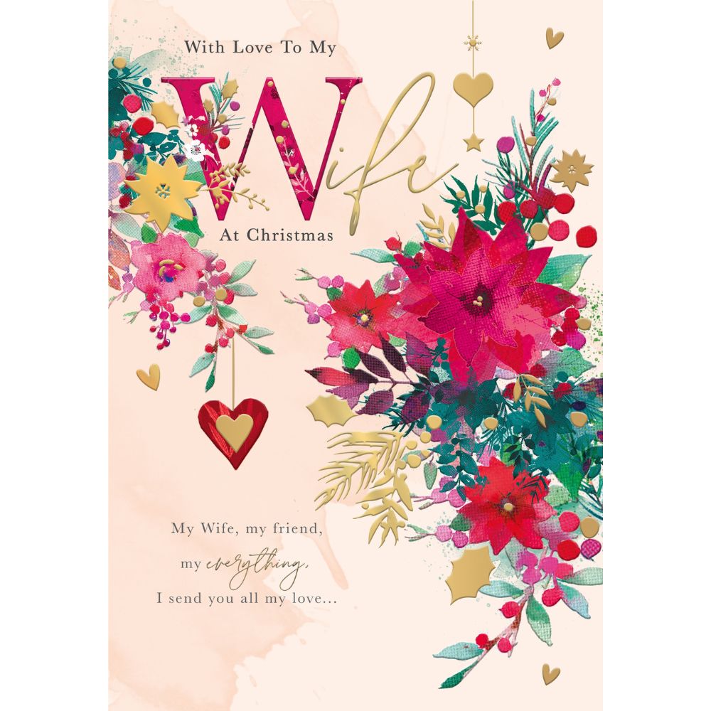 Woodmansterne Wife Pink Festive Flowers Christmas Card