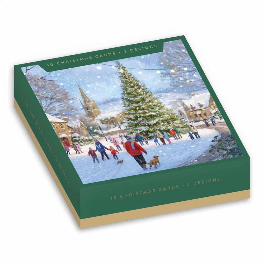 Woodmansterne Winter Village Boxed Christmas Cards - Pack of 10