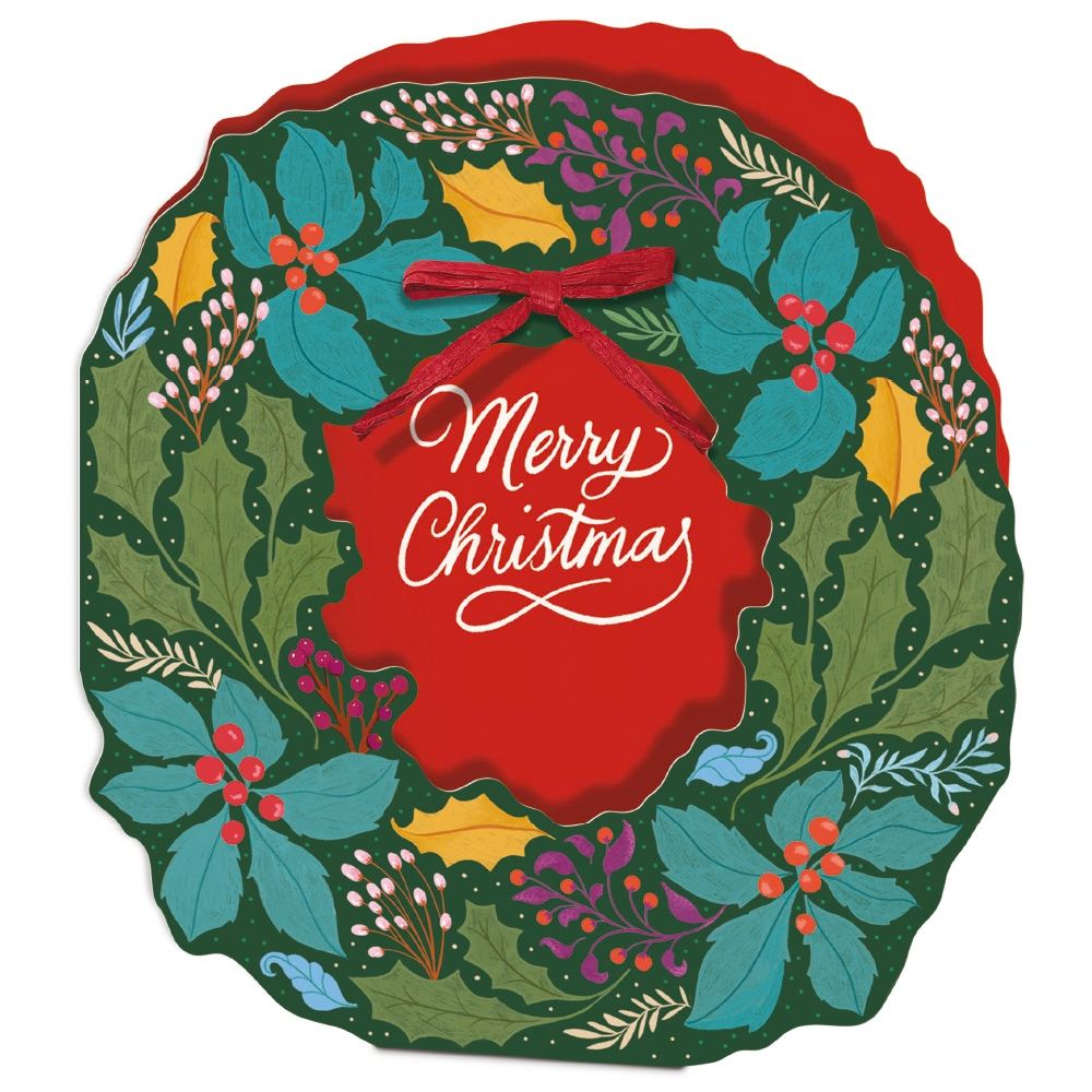 Woodmansterne Wreath with Raffia Bow 3D Christmas Card - (Pack of 5)