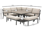 Bramblecrest Fawn Zurich Corner Sofa with Square Piston Adjustable Table & 2 Benches - X24AZRCDS2