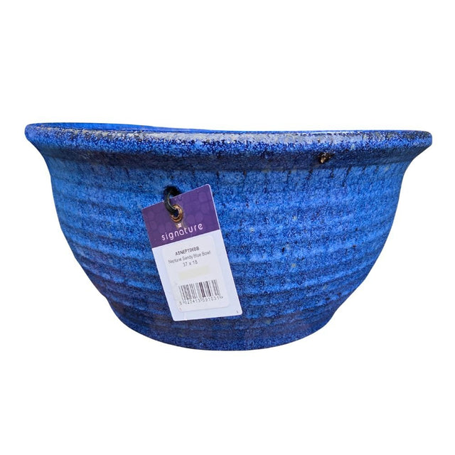 APTA 34cm Neptune Glazed Bowl Pot - Blue - Old Railway Line Garden Centre