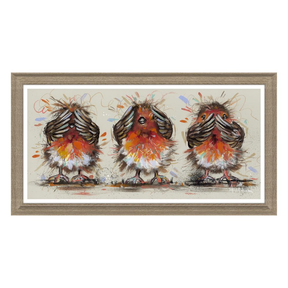 Artko 65cm Hand Finished '3 Wise Robins' Framed Print by Ashley Saunders