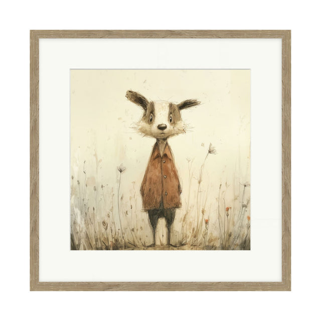 Artko 42cm 'Stick Leg Badger' Framed Print by Lucy Hart - Old Railway Line Garden Centre