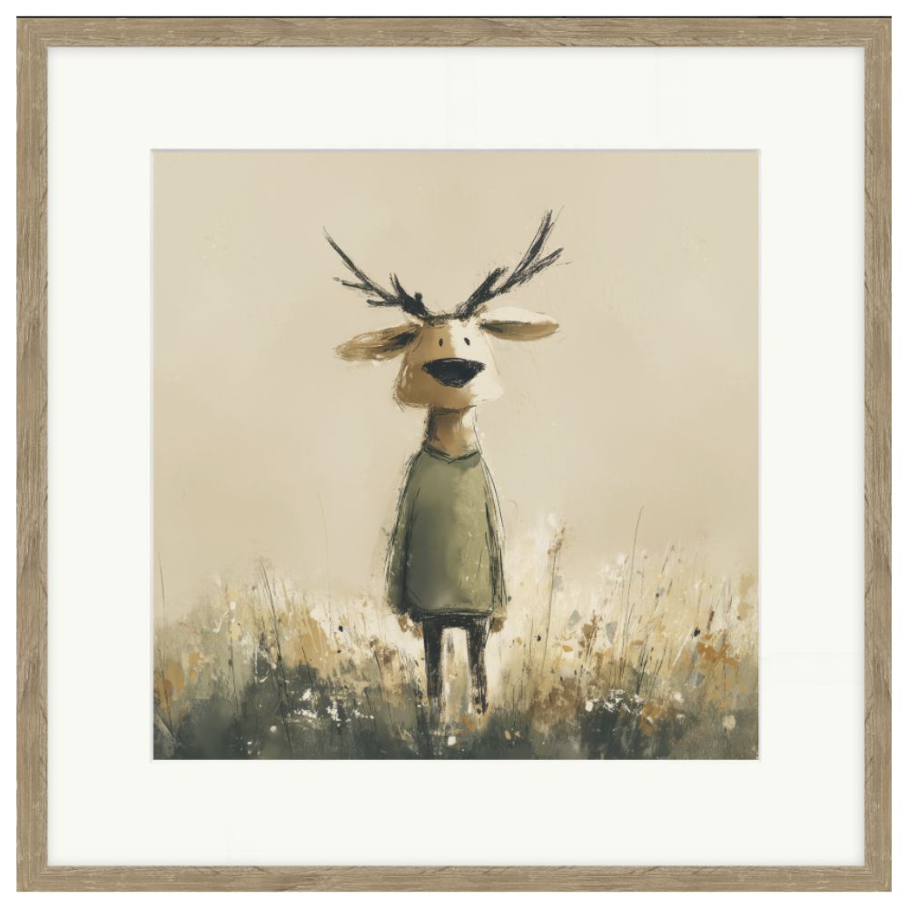 Artko 42cm Stick Leg Stag Framed Print By Lucy Hart