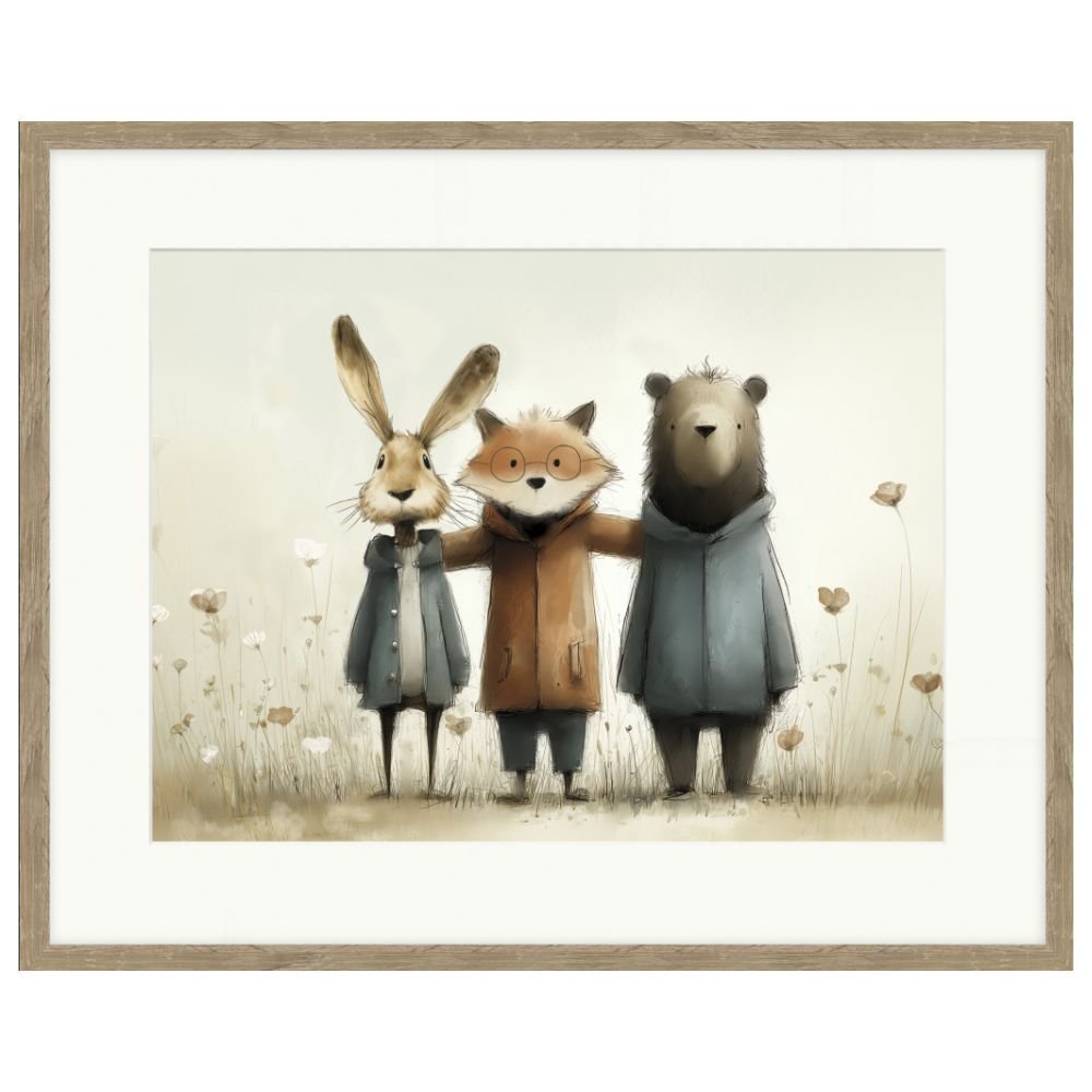 Artko 52cm Stick Leg Friends Framed Print By Lucy Hart - Old Railway Line Garden Centre