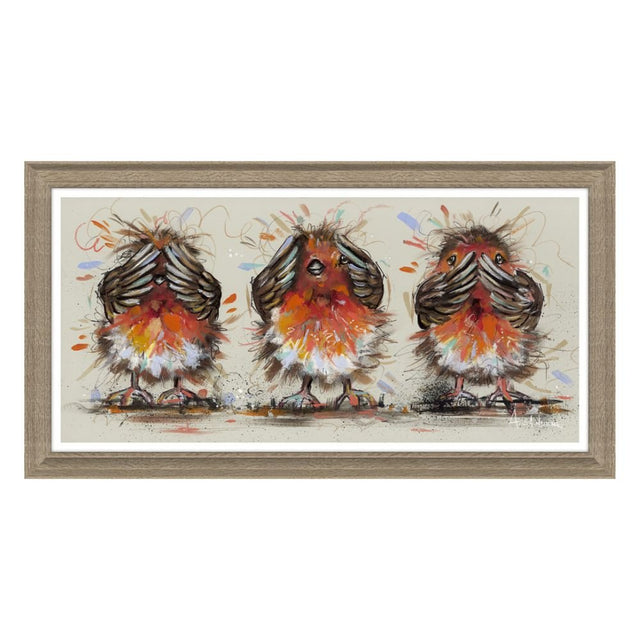 Artko 65cm Hand Finished '3 Wise Robins' Framed Print by Ashley Saunders - Old Railway Line Garden Centre
