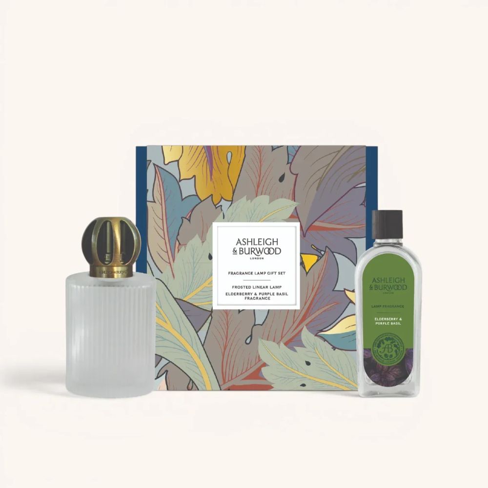 Ashleigh & Burwood Linear Frosted and Elderberry & Purple Basil Fragrance Lamp Gift Set