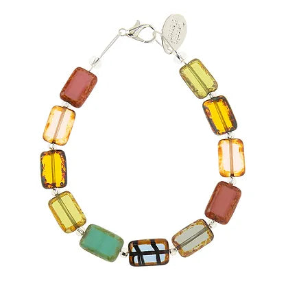 Carrie Elspeth Rainbow Picasso Czech Glass Beaded Bracelet